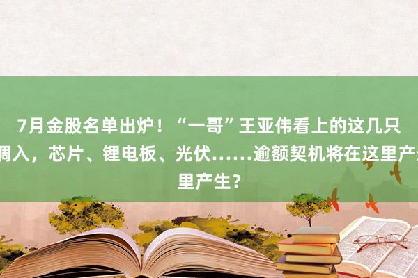 7月金股名单出炉！“一哥”王亚伟看上的这几只被调入，芯片、锂电板、光伏……逾额契机将在这里产生？