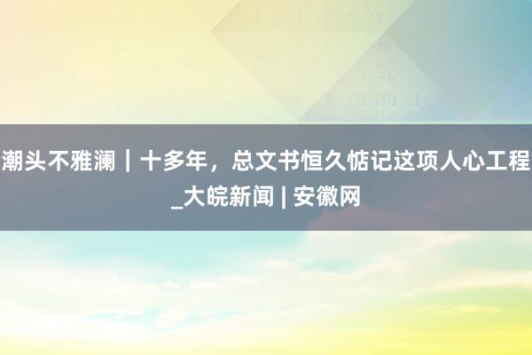 潮头不雅澜｜十多年，总文书恒久惦记这项人心工程_大皖新闻 | 安徽网